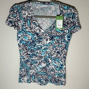Lilly Pulitzer Light Blue and Gray Floral Top